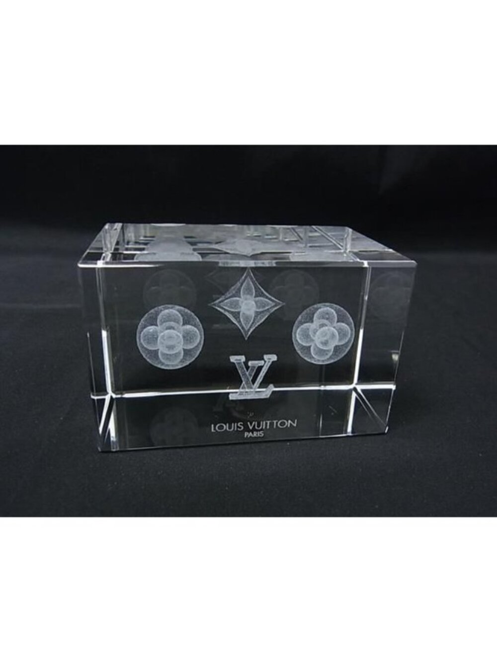 Louis Vuitton Monogram Crystal Paperweight Interior Object Ornament Clear